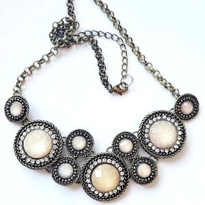 Vintage Elegant Gold Plated Mosaic Circles Rhinestones Statement Necklace